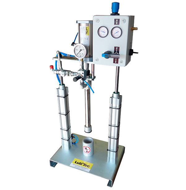 Bomba neumática Lubtec con bastidor bicolumna para cartuchos de adhesivo de 400 g