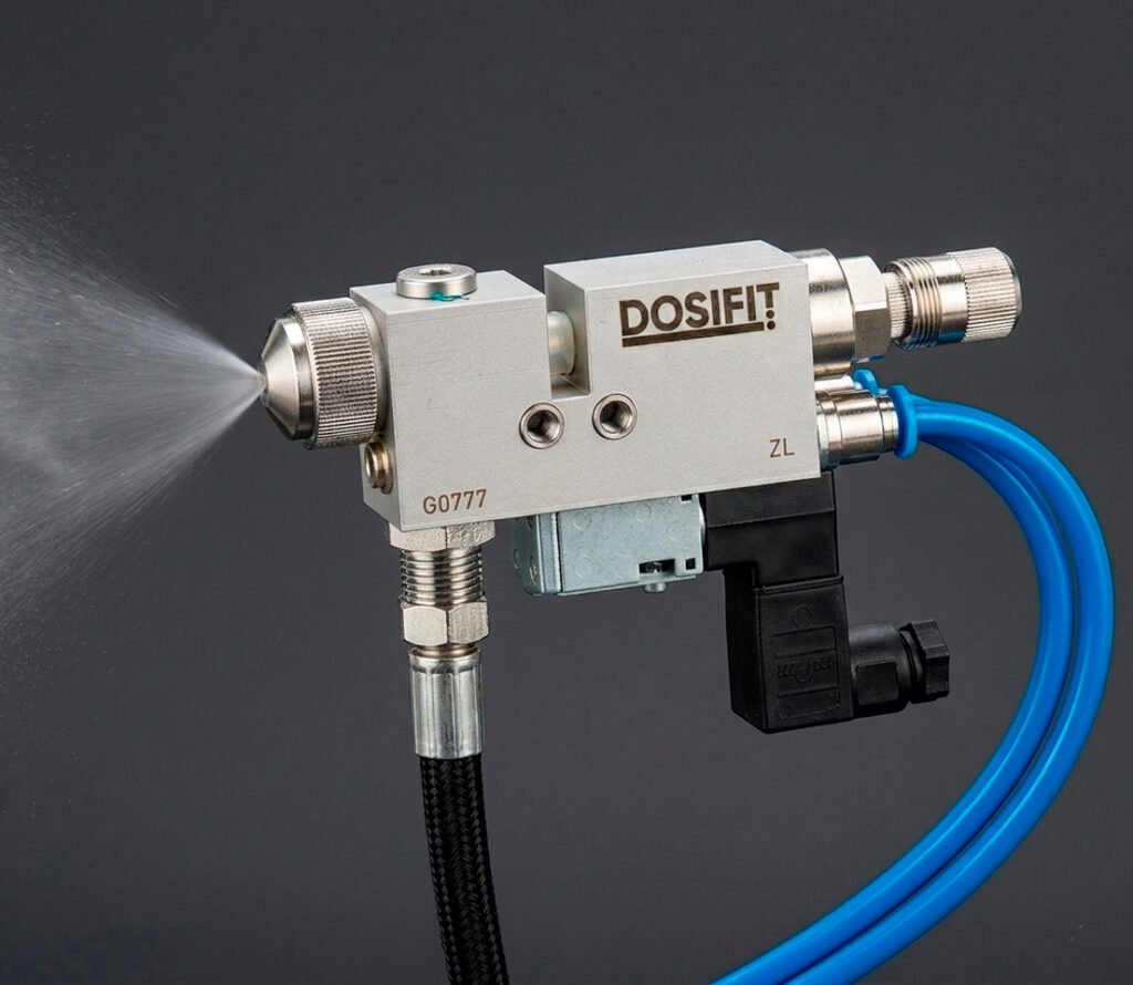 Válvula spray industrial para pulverización de desmoldeante en sistemas automatizados